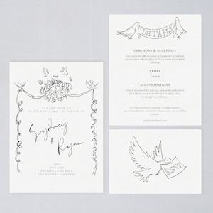 Lovebirds Hand-Drawn Invitation Suite Template • Digital Download • Romanitc, Unique