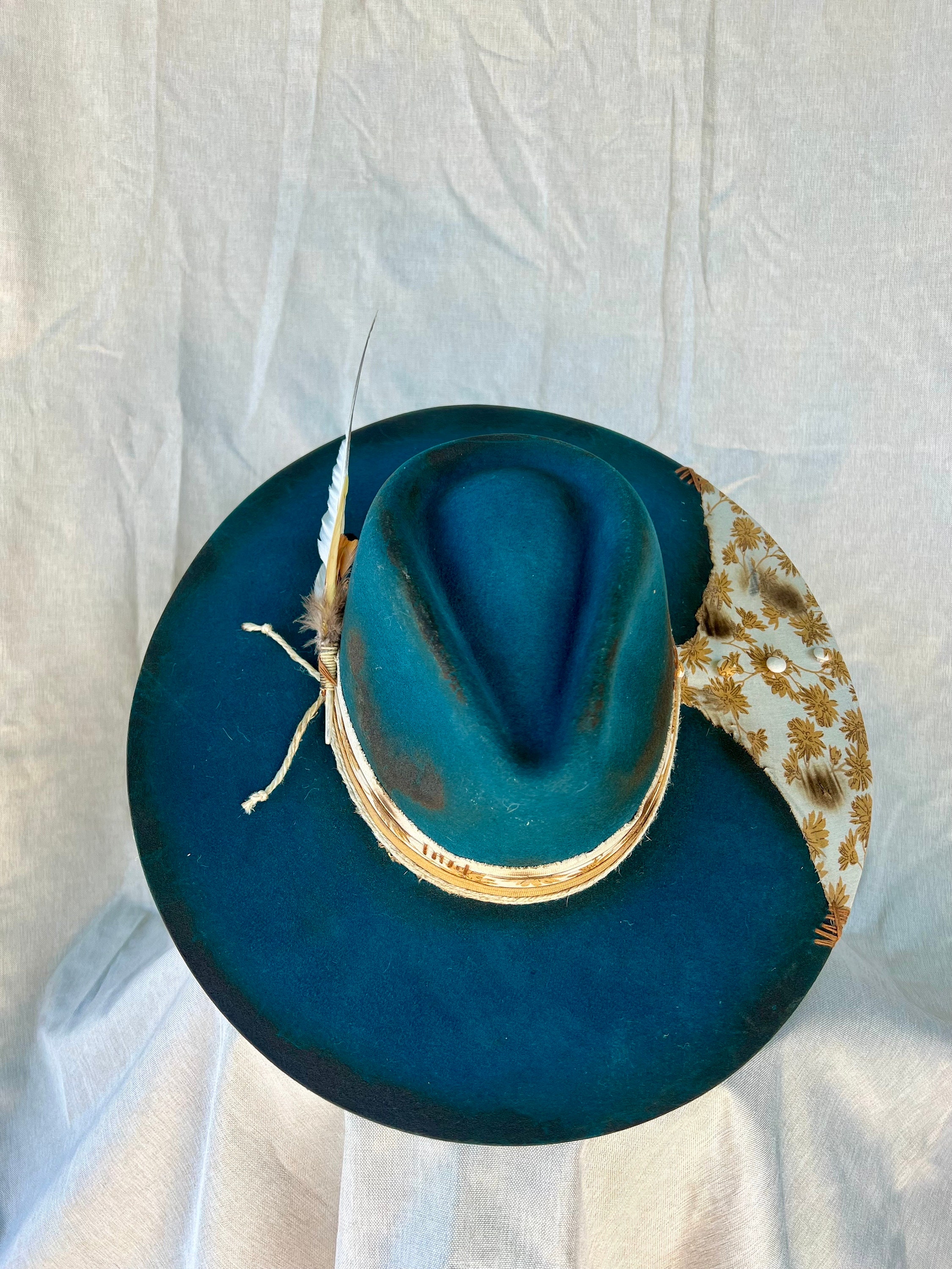 Gypsy - Burned Teal Flat Brim Wool Felt Cowboy Hat. (medium  display picture 3