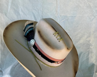 Cow Belle - custom burned wool felt cowboy hat (Size 7)