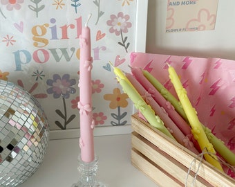 Pillar candles with Bows|Cute candles with bows|Valentine Candles|Galantine Candles|Coquette candle|Bridal shower candle| Bow on a pillar