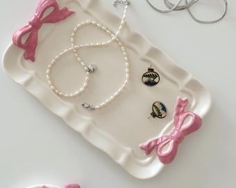Coquette Jewelry Tray | Ring Tray | Tray with pink bows | Coquette Bow Decor | Jewelry Dish | Cute gift for her | Bow decor