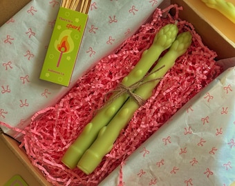 グリーンアスパラガスのテーパーキャンドル｜フードキャンドル｜アスパラガスギフト｜野菜キャンドル｜ピラーキャンドル2個セット｜春のテーブルデコレーション