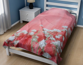 Floral Designer Plush Velveteen Bedding Blanket | Soft | Premium | Comfy | Warm | 30x40 | 50x60 | 60x80 | Elegant Flowers | Peace | Zen