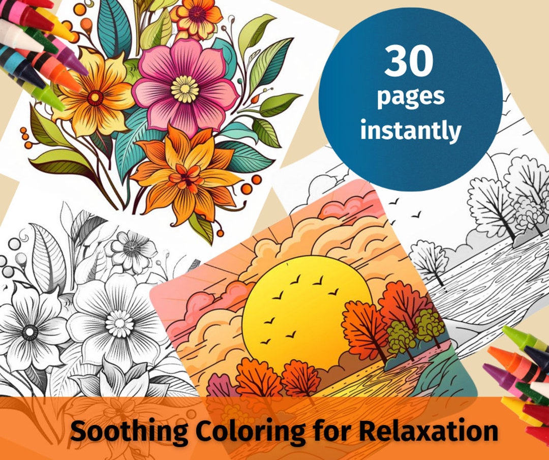 Relaxing Coloring Pages for Adults Printable Art Pages Nature Landscape Design Adults Nature ...