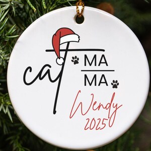 Cat Mama Christmas Ornament, Custom Cat Ornament, Minimalist Cat Mom Ornament, Cat Christmas Gift, Cat Lover Ornament, Crazy Cat Lady