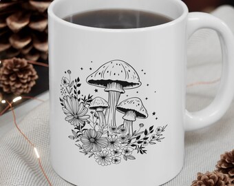 Mushroom Coffee Mug: Minimalist Fungi Botanical Design