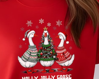 Christmas Goose Sweatshirt, Funny Christmas Goose Sweatshirt, Goose Sweater for Christmas, Holly Jolly Goose Shirts, Silly Goose