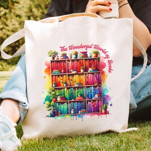 Book Lovers Tote Bag Bookish Reader Gift Book Girl Book Bag Library Lovers Book Club Matching Tote Wonderful World of Books Shopping Bag
