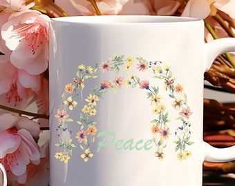 Rainbow Coffee Mug, Peace Coffee Mug, Rainbow Coffee Cup, Rainbow Coffee Cup, Floral Coffee Mug, Gift for Her, Religious Coffee Mug, Mugs