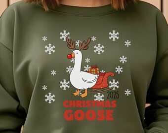 Christmas Goose Sweatshirt, Funny Christmas Goose Sweatshirt, Goose Sweater for Christmas, Christmas Goose for Her, Silly Goose at Christmas