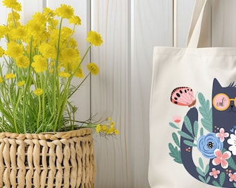 Tote Bag for Mom Black Cat Tote Bag Cat Lover Book Bag Gift for Cat Lover Humorous Cat Mom Carry Bag Farmer's Market Bag for Crazy Cat Lady