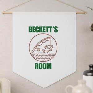 Personalized Fishing Banner for Kids Room, Custom Fishing Wall Pennant for Boy&#39;s Room, Boy&#39;s Room Fishing Sign, Signs for Nursery Boy