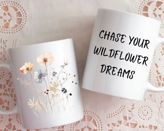 Watercolor Wildflowers Coffee Mug: Boho Cottagecore Floral Design