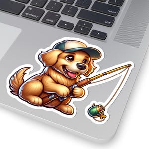 Dog Fishing Sticker Cute Fishing Dog Stickers Golden Retriever Puppy Fishing Perfect for Pet Lovers Gift for Kids and Dog Owners Pet Lover