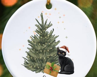 Black Cat Christmas Ornament, 2025 Custom Cat Ornament, Personalized Black Cat Christmas Ornament, Cat Lover Christmas Gift