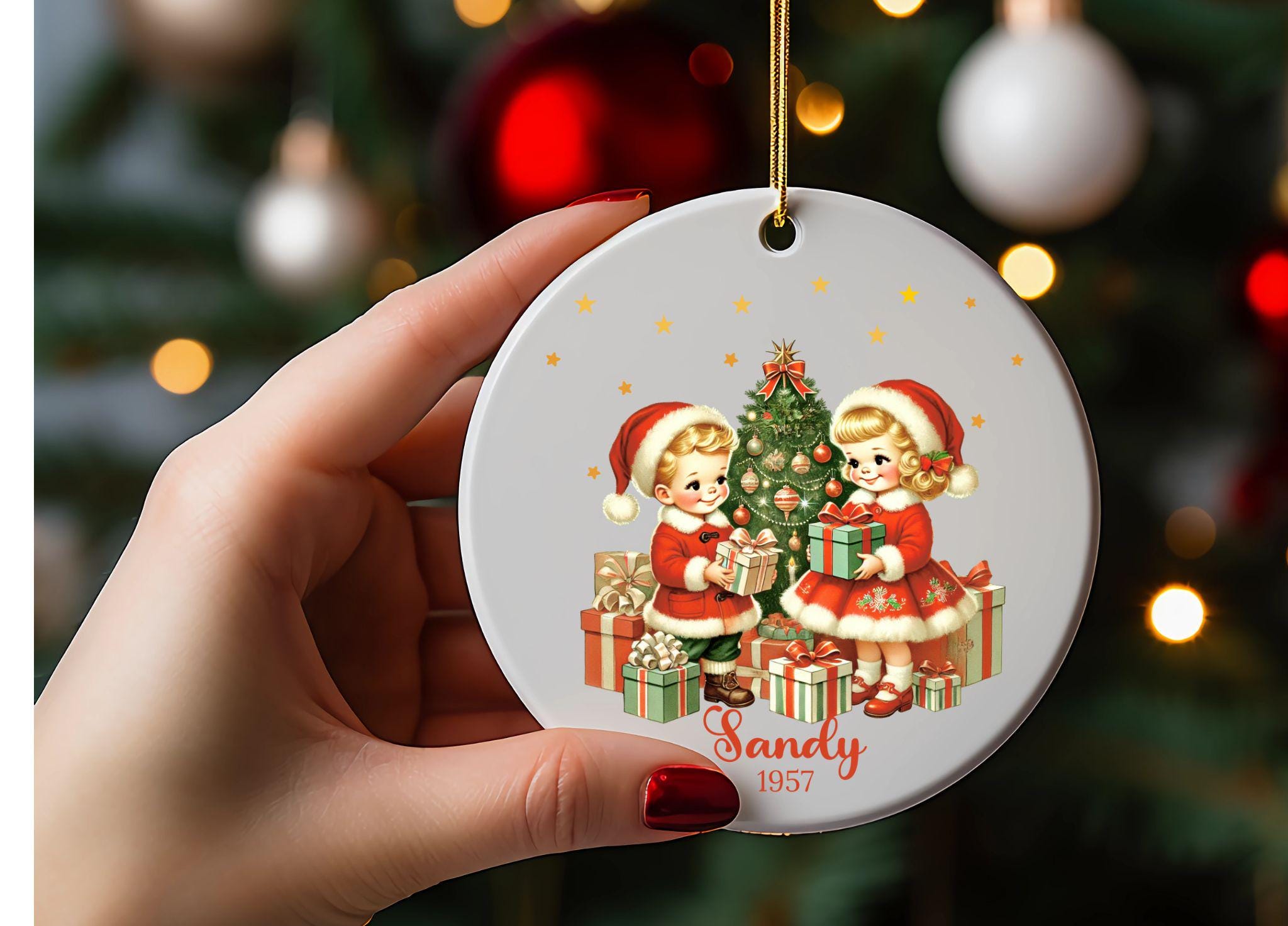 Personalized Vintage Children Christmas Ornament, Custom Retro 1950's ...