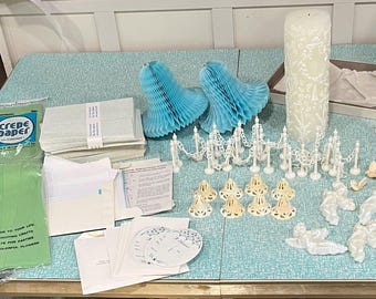 Vintage 1979 Wedding Supply, Cake Decorating, Unity Candle, Feather Pen, Shower Invitations, Envelopes and Inserts