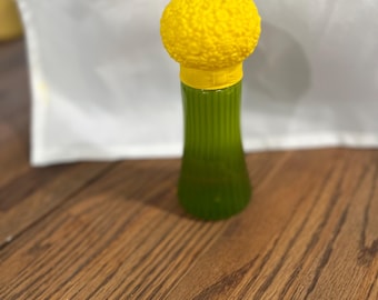 Vintage Avon Field of Flowers Bottle, 3, oz bottle, Green Bottle with Yellow Flowers