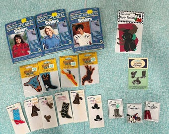 Vintage Western Wear Crafts and Sewing Embellishments, Western Appliques, Buttons, Hand painted Decor