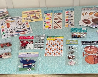 Vintage Sports Scrapbooking Kit, Basketball, Baseball, Football, Soccer Stickers and Embellishments, Sports Buttons/Pins, Cutouts and Decals