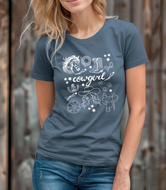 Cowgirl Shirt Comfort Colors Cowgirl T-shirt Cowgirl Boots and Horse Doodle Art Tee Trendy Western Wear Country Concert Top Rodeo Cowgirl