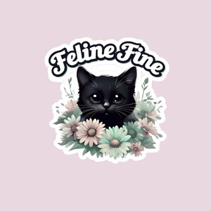 Black Cat Sticker in Pastel Flower Floral Cat Decal Cat Lover Gift Cute Kitty Sticker, Laptop Decal of Cats Crazy Cat Lady Gift Cat Lovers