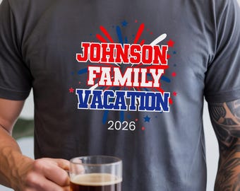 Cotton Graphic Patriotic Family T Shirt, American Flag Apparel, Matching Reunion Graphic T Shirt, Fireworks Americana T-shirt Family