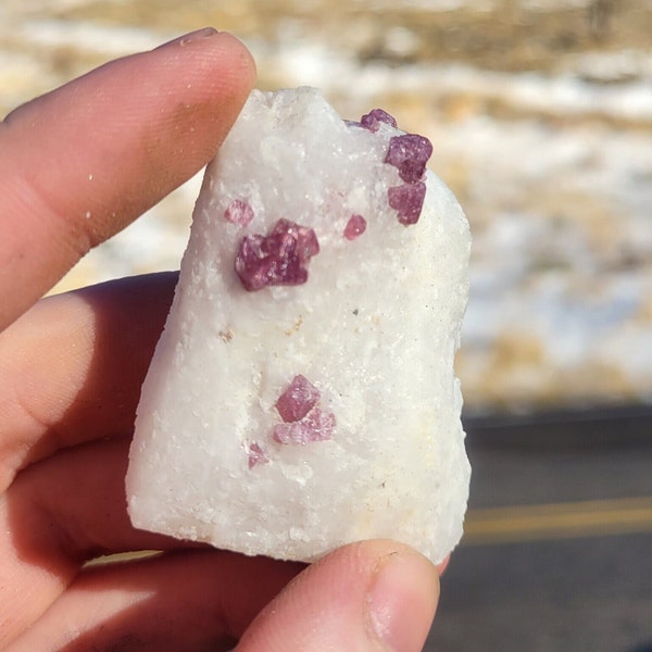 Light Purple UV Spinel on Marble from Spain - Natural Gemstone