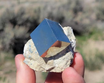Cubo de pirita en matriz procedente de la mina Victoria - Navajún, España