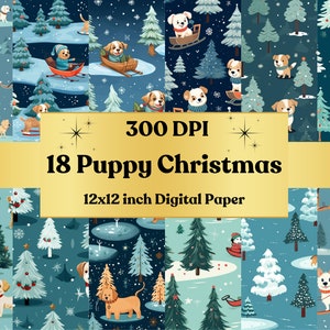 Pacchetto di carta stampabile digitale di Natale a forma di cucciolo carino, Effimeri del Paese delle meraviglie invernali, Carta natalizia per le vacanze dei cani, Scarica diario spazzatura, Creazione di biglietti