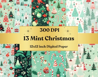 Mint Christmas Digital Paper Pack, Cute Christmas Ephemera, Fantasy Noel Xmas Digital Pages, Download Junk Journal, Scrapbooking, Cards
