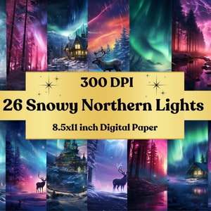 Verzauberte Nordlichter Digital Printable Paper Pack, Aurora Borealis Hintergrund, Fantasy Sky Backdrop, Download Kartenpapier, Scrapbooking