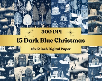 Blue Christmas Digital Paper Pack, Festive Christmas Background, Fantasy Noel, Blue Christmas Paper, Christmas Scrapbook Printable Paper Set