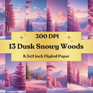 Printable Snowy Mountain Forest, Winter Forest Landscape, Winter Ephemera, Fantasy World, Download Junk Journal, Scrapbooking, Card Making