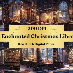 Printable Enchanted Christmas Library, Fantasy Library, Winter Ephemera, Fantasy World, Download Junk Journal, Scrapbooking, Card Making