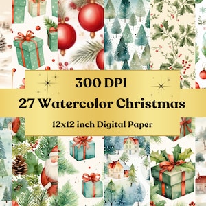 Printable Watercolor Christmas Digital Paper, Christmas Ephemera, Fantasy Noel Xmas Pages, Card Making, Download Junk Journal, Scrapbooking