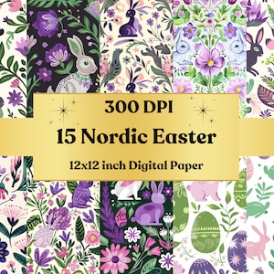 Carta digitale stampabile pasquale nordica, Ephemera College, design pasquale nordico, arte popolare scandinava, carta pasquale scandinava, album di ritagli