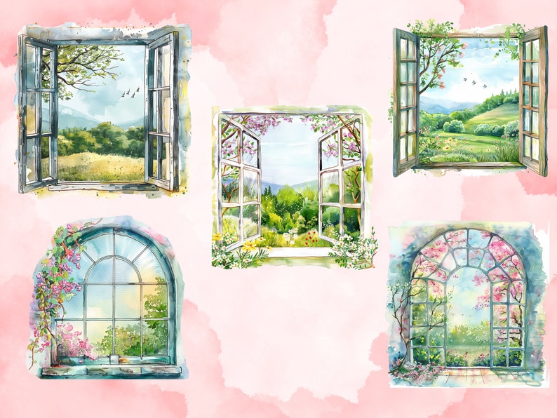 Watercolor Open Window Clip Art, Spring Graphics, Spring Clipart ...