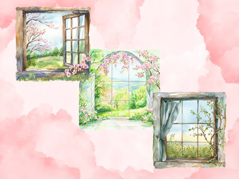 Watercolor Open Window Clip Art, Spring Graphics, Spring Clipart ...