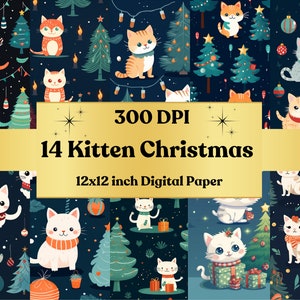 Simpatico gattino natalizio pacchetto di carta stampabile digitale, effimeri Winter Wonderland, carta natalizia per gatti, download diario spazzatura, creazione di biglietti