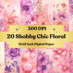 Shabby Chic Vintage Floral Digital Paper, Shabby Chic Floral Seamless Pattern, Floral Collage Paper Pack, Shabby Chic Journal, Vintage Paper