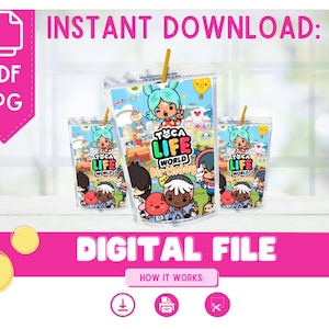 Instant Download Toca Life Juice Label/ Toca Life World/Capri Sun Label/Toca Boca Birthday Party Printable/Digital Birthday Decorations