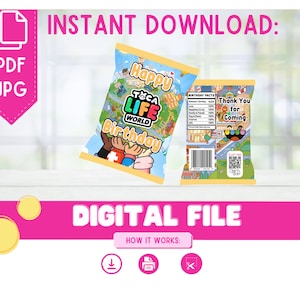 Instant Download Toca Life Chip Bag/ Toca Life World/Chip Bag Label/Toca Boca Birthday Party Printable/Digital Birthday Decorations