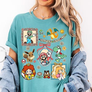 Comfort Colors Coquette Bows Super Mario Shirt, Super Mario Luigi Shirt, Peach Princess Shirt  Shirt,Super Mario Family Matching Shirt