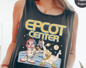 Vintage Comfort Colors Disney Epcot Mickey & Dragon Figment Astronaut 1982 Tank Top,Funny Mickey And Friends Tank Top,Magic Kingdom Tank Top