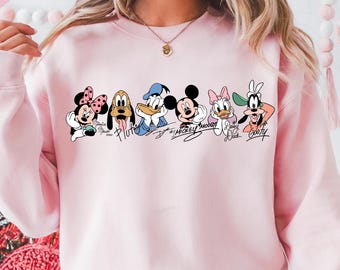 Mickey and Friends Signatures Sweatshirt, Disney Characters Hoody ,Disney Magical Sweatshirt, Disney Mouse Head Sweatshirt, Womens Hoodie