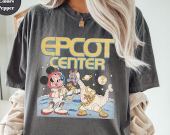Camiseta vintage Comfort Colors Disney Epcot Mickey & Dragon Figment Astronauta 1982, Camiseta divertida de Mickey y sus amigos, Camiseta de Magic Kingdom