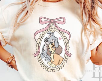 Camiseta de La Dama y el Vagabundo con colores cómodos, camiseta de pareja de Disney, camiseta de La Dama y el Vagabundo de Disney, camiseta de Disney World, camiseta de Disney Land