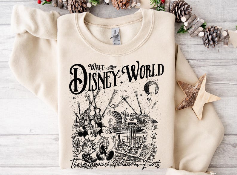 Retro Disneyworld The Happiest Place on Earth Sweatshirt,Vintage Disney Castle Mickey And Friends Sweater Hoodies,Disney Family Matching image 8