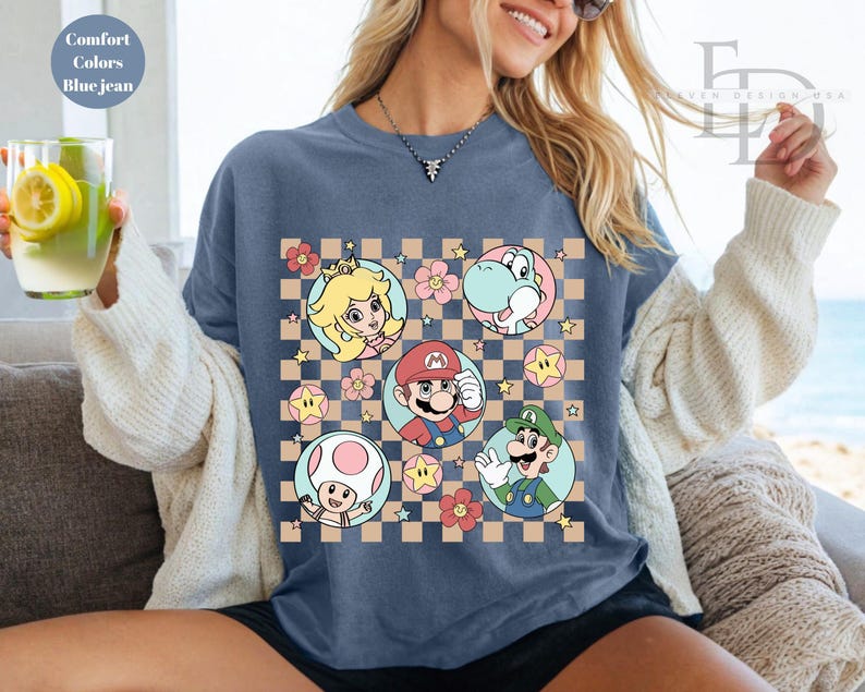 Comfort Colors Retro Super Mario Shirt,Mario Family Shirt,Super Mario Matching Tee,Mario and Friends Shirts, Super Mario Birthday Party Tee image 3